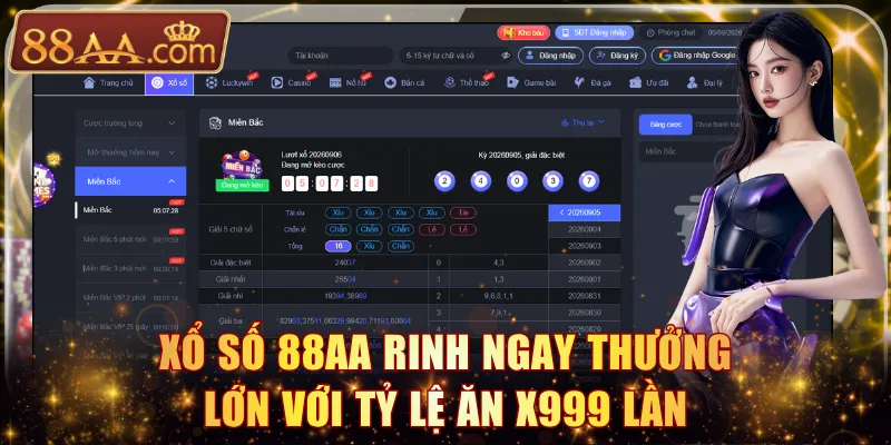 Xổ số 88AA rinh ngay thưởng lớn với tỷ lệ ăn x999 lần